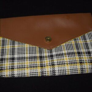 Ipsy September 2021 Brown & Yellow Plaid makeup bag w/ Flap & Button